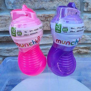 2 Munchkin Mighty Grip Flip Straw Spill-Proof 10oz Cup BPA Free 12M+ (purple & p